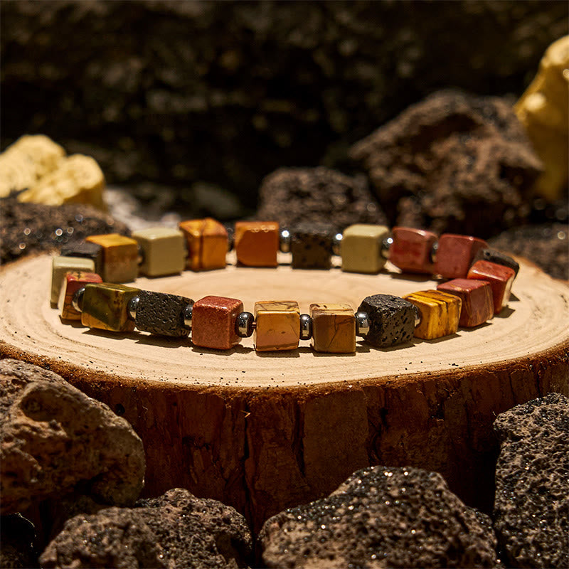 Olivenorma Picasso Stone Lava Stone Cube Beads Bracelet - Natural Stone - image 0