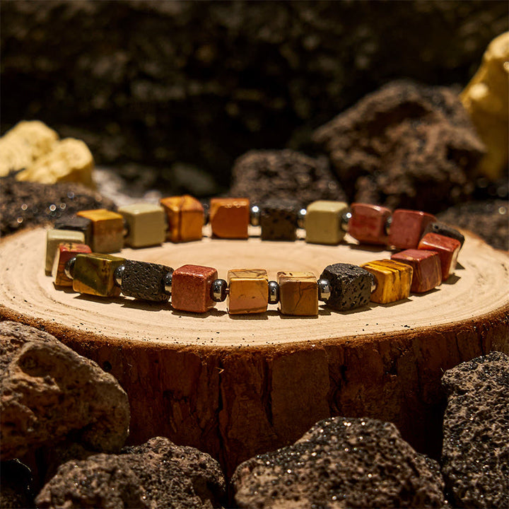 Olivenorma Picasso Stone Lava Stone Cube Beads Bracelet - Natural Stone - image 0