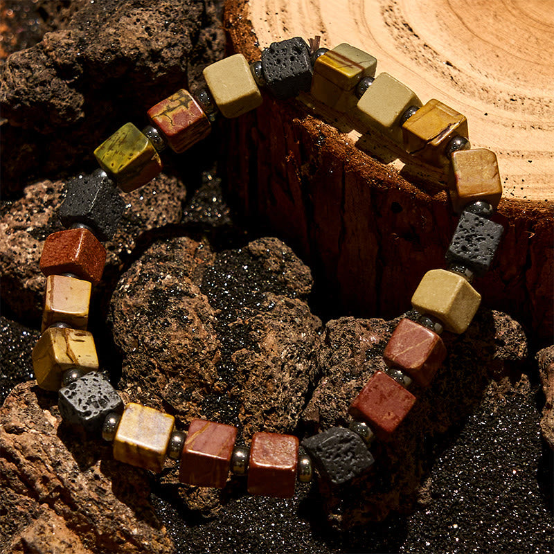 Olivenorma Picasso Stone Lava Stone Cube Beads Bracelet - image 3
