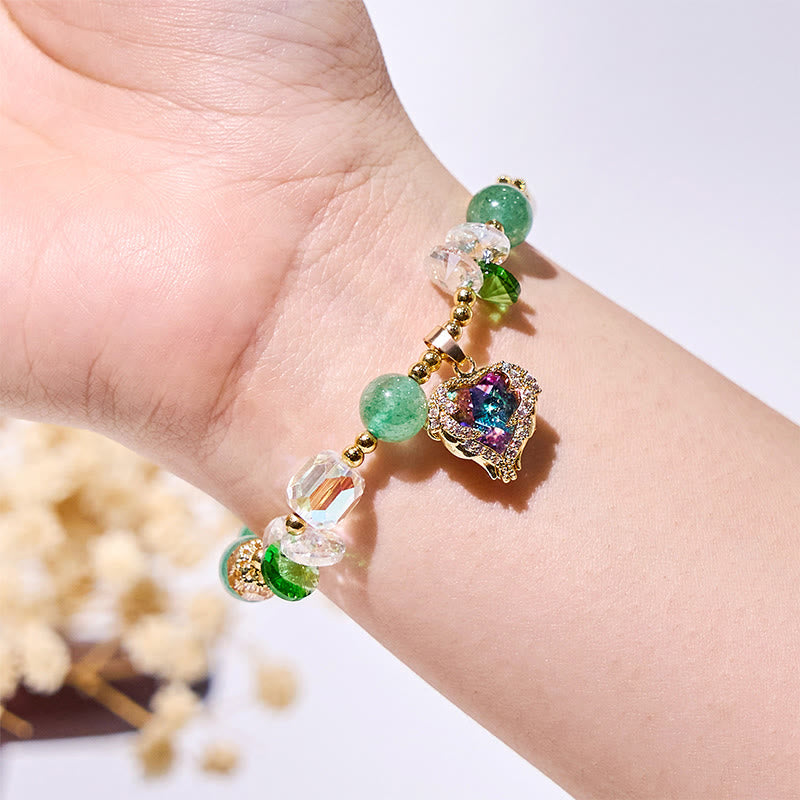 Olivenorma Clear Glass Green Aventurine Heart Pendant Bracelet - image 1