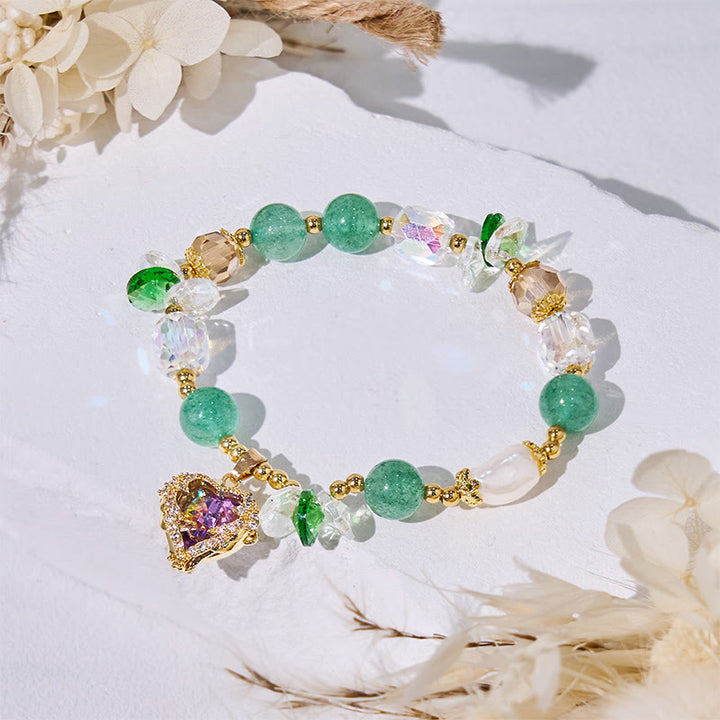 Olivenorma Clear Glass Green Aventurine Heart Pendant Bracelet - image 3