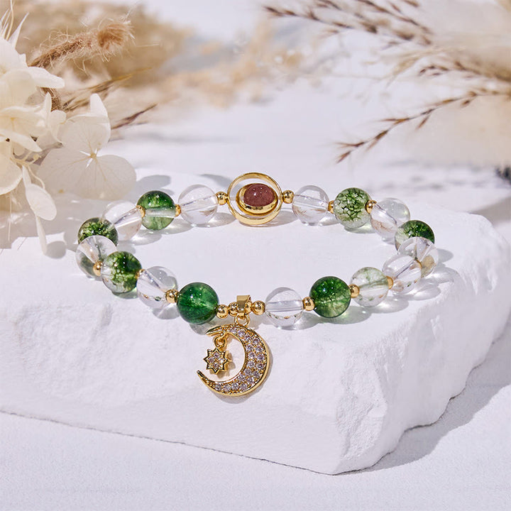 Olivenorma Green Phantom Quartz Beads Moon Pendant Bracelet - Green Phantom Quartz & Strawberry Quartz - image 0