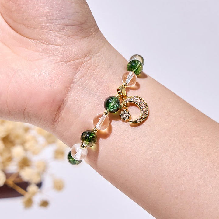 Olivenorma Green Phantom Quartz Beads Moon Pendant Bracelet - image 1