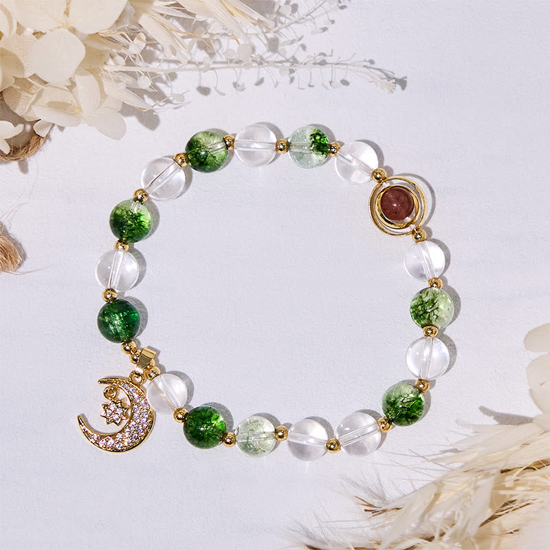 Olivenorma Green Phantom Quartz Beads Moon Pendant Bracelet - image 2
