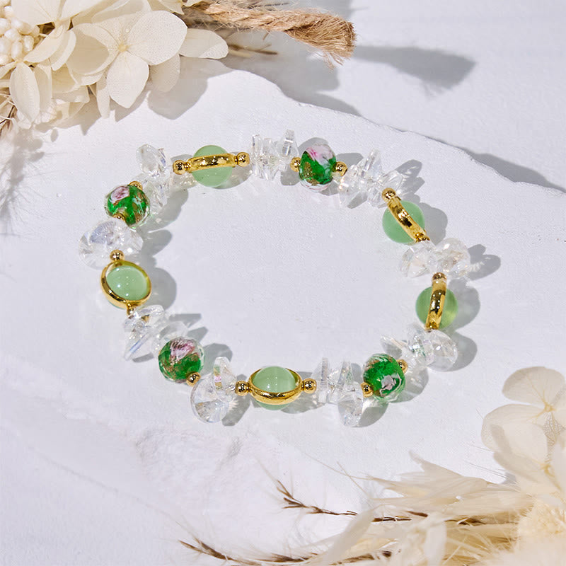 Olivenorma Green Cat's Eye Stone Glaze Beaded Bracelet - image 2