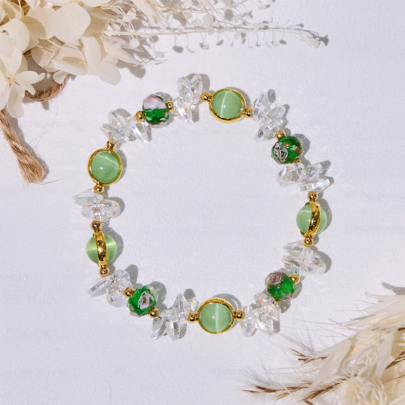 Olivenorma Green Cat's Eye Stone Glaze Beaded Bracelet - image 3