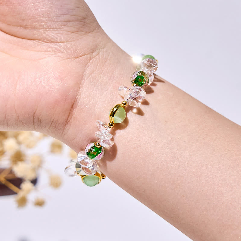 Olivenorma Green Cat's Eye Stone Glaze Beaded Bracelet - image 1