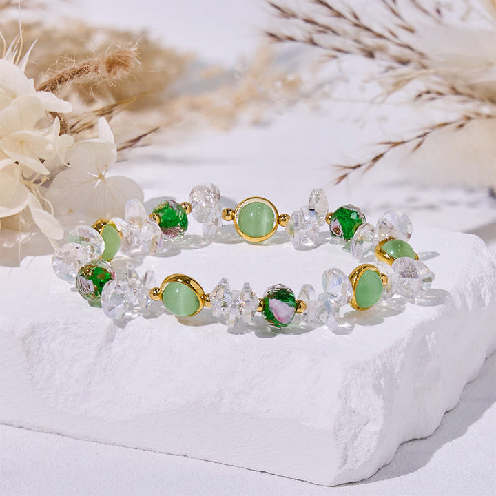 Olivenorma Green Cat's Eye Stone Glaze Beaded Bracelet - Green Cat's Eye Stone - image 0