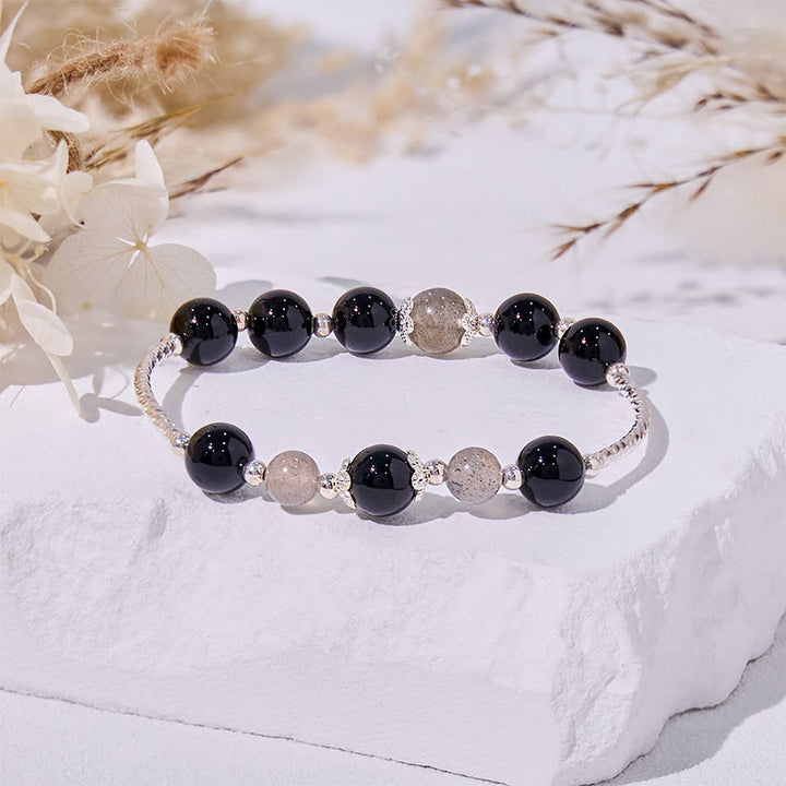 Olivenorma Obsidian Labradorite Beads Alloy Bracelet - Labradorite & Obsidian - image 0