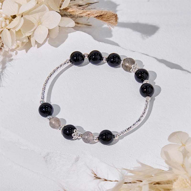Olivenorma Obsidian Labradorite Beads Alloy Bracelet - image 3