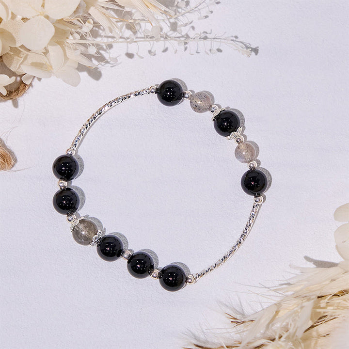 Olivenorma Obsidian Labradorite Beads Alloy Bracelet - image 2