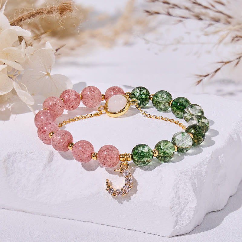 Olivenorma Green Phantom Quartz & Strawberry Quartz Beads Bracelet - Natural Stone - image 0