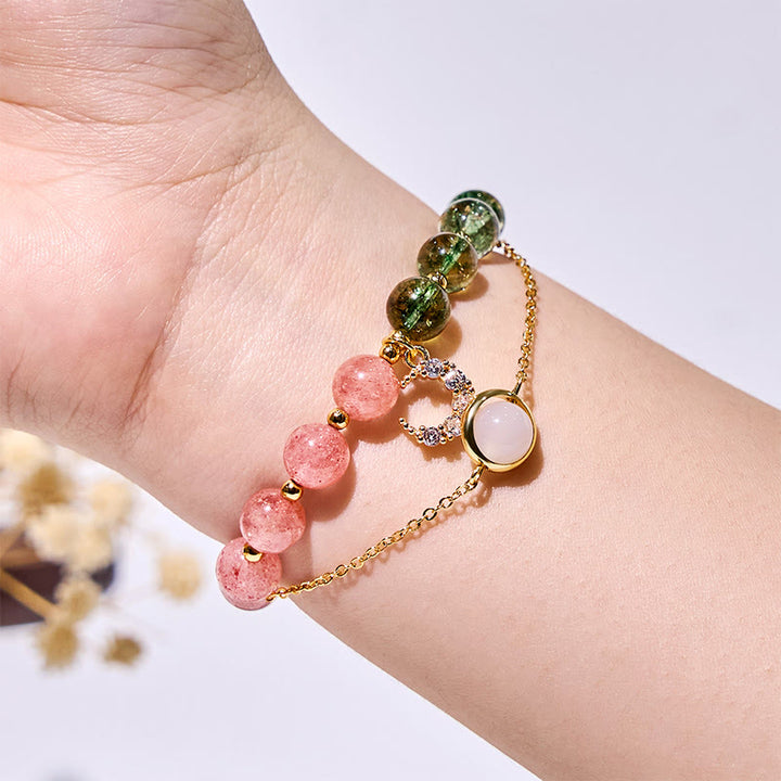 Olivenorma Green Phantom Quartz & Strawberry Quartz Beads Bracelet - image 1