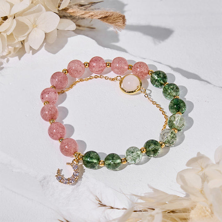 Olivenorma Green Phantom Quartz & Strawberry Quartz Beads Bracelet - image 3