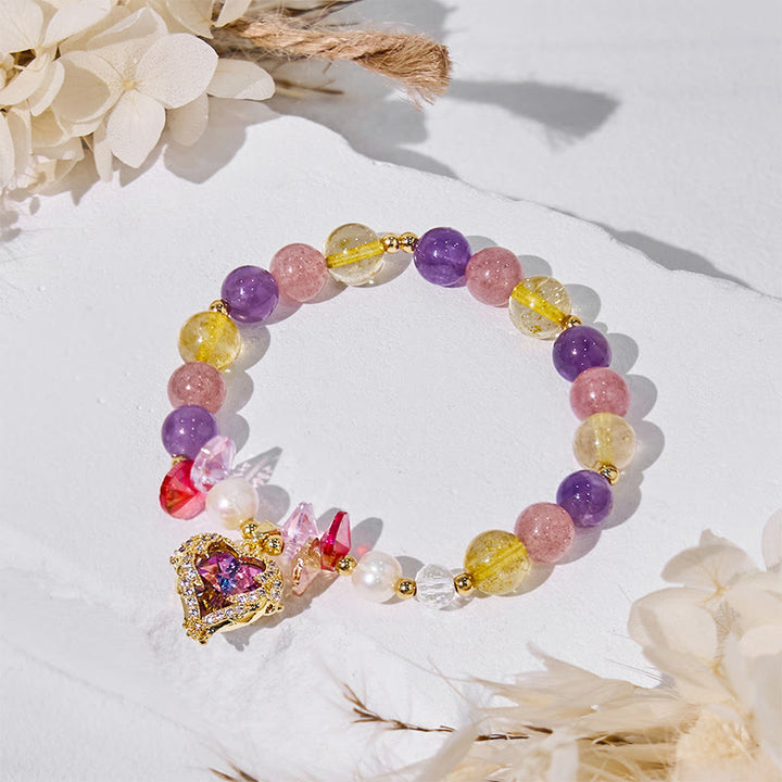 Olivenorma Amethyst Citrine Strawberry Quartz Beads Bracelet - image 2