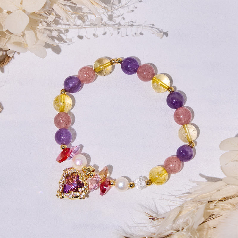 Olivenorma Amethyst Citrine Strawberry Quartz Beads Bracelet - image 3
