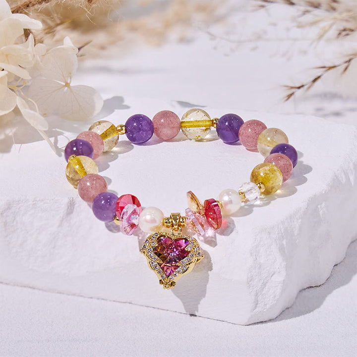 Olivenorma Amethyst Citrine Strawberry Quartz Beads Bracelet - Natural Stone - image 0