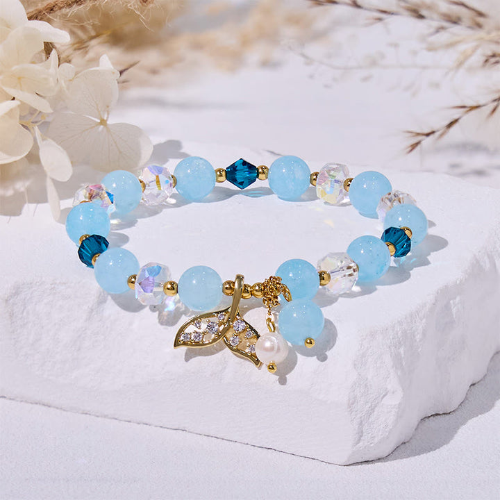Olivenorma Aquamarine Clear Glass Beaded Whale Tail Bracelet - Aquamarine - image 0