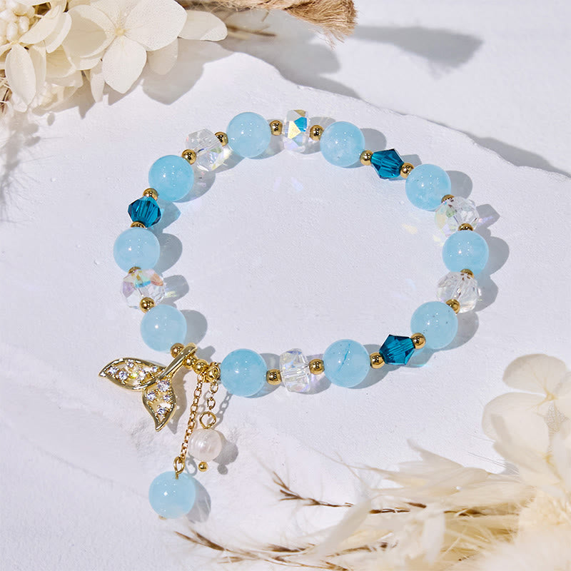 Olivenorma Aquamarine Clear Glass Beaded Whale Tail Bracelet - image 3