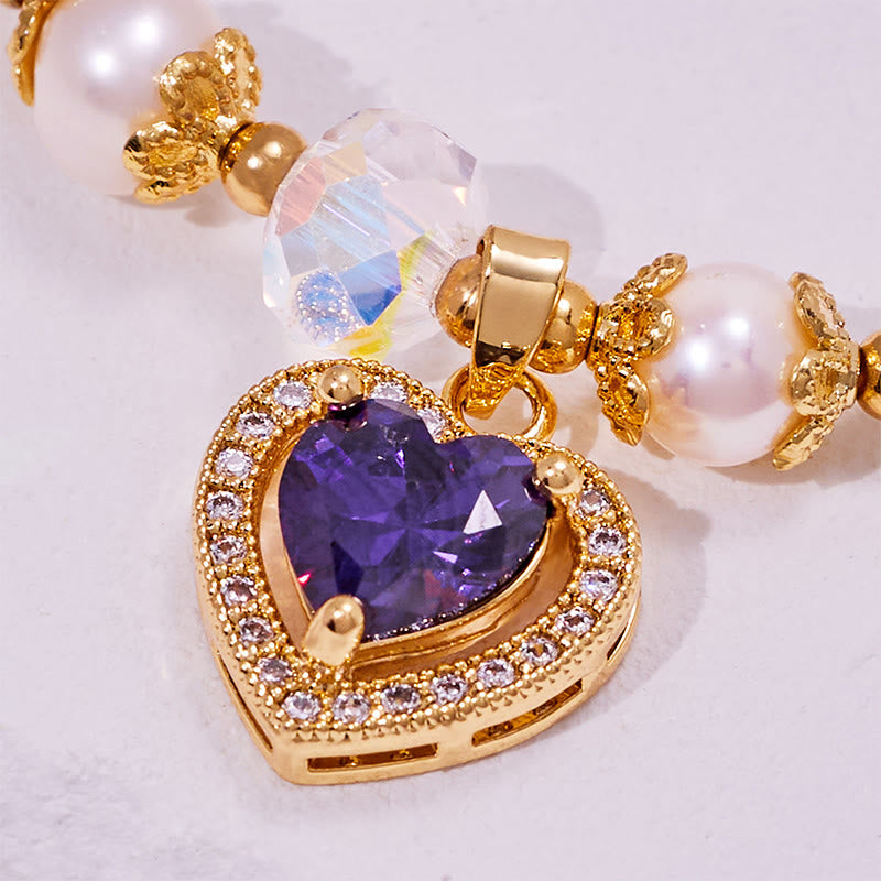 Olivenorma Freshwater Pearl Beads Heart Amethyst Pendant Bracelet - image 5