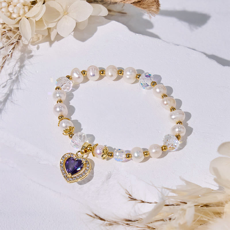 Olivenorma Freshwater Pearl Beads Heart Amethyst Pendant Bracelet - image 3