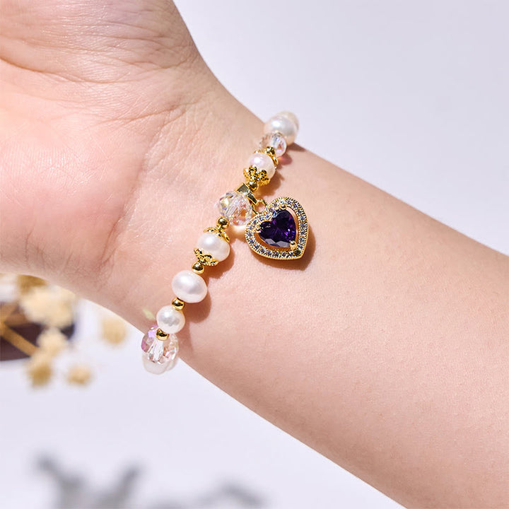 Olivenorma Freshwater Pearl Beads Heart Amethyst Pendant Bracelet - image 1