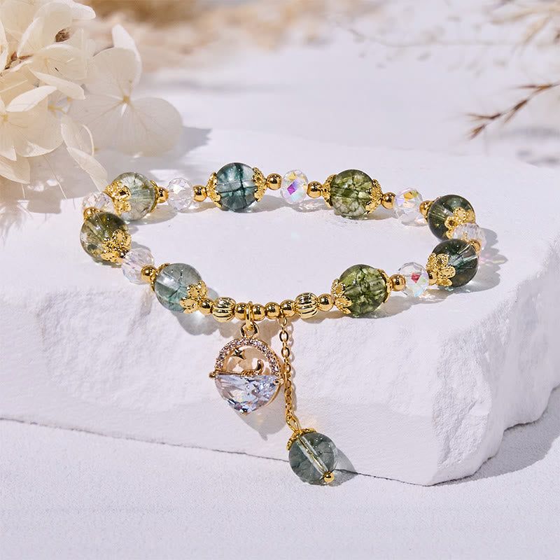 Olivenorma Green Phantom Quartz Clear Glass Beads Bracelet - Green Phantom Quartz - image 0