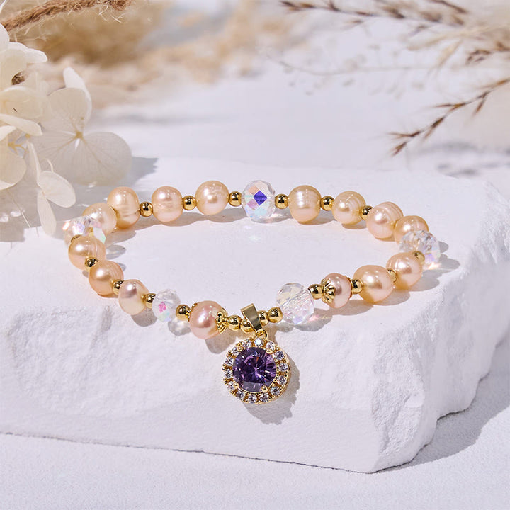 Olivenorma Freshwater Pearl Beads Amethyst Pendant Bracelet - Amethys & Freshwater Pearl - image 0