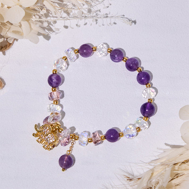 Olivenorma Amethyst Clear Glass Beads Elephant Pendant Bracelet - image 2