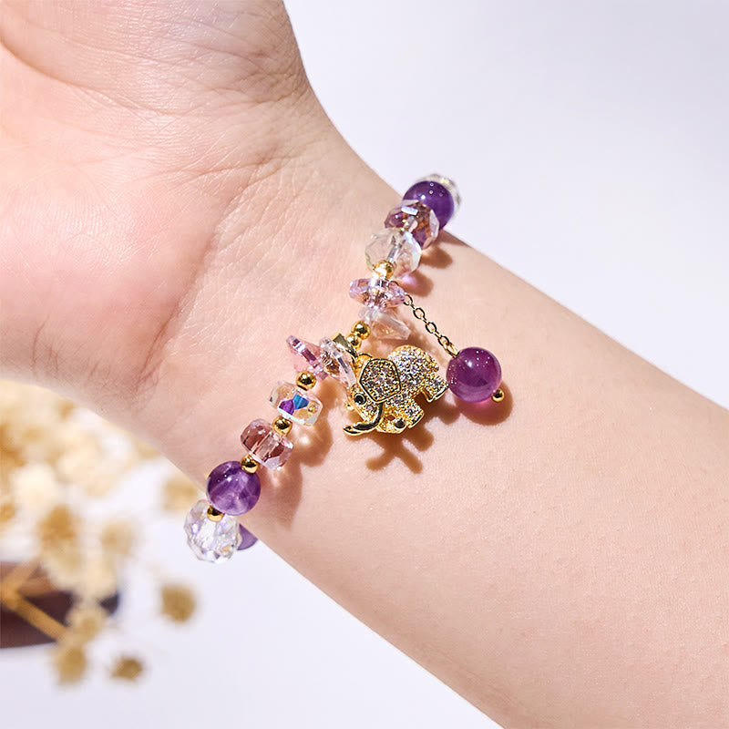 Olivenorma Amethyst Clear Glass Beads Elephant Pendant Bracelet - image 1