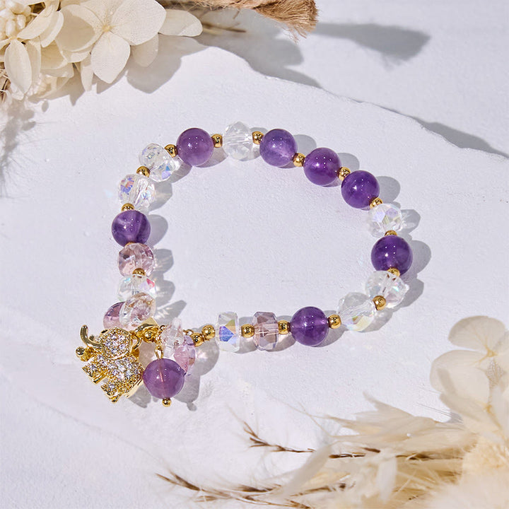 Olivenorma Amethyst Clear Glass Beads Elephant Pendant Bracelet - image 3