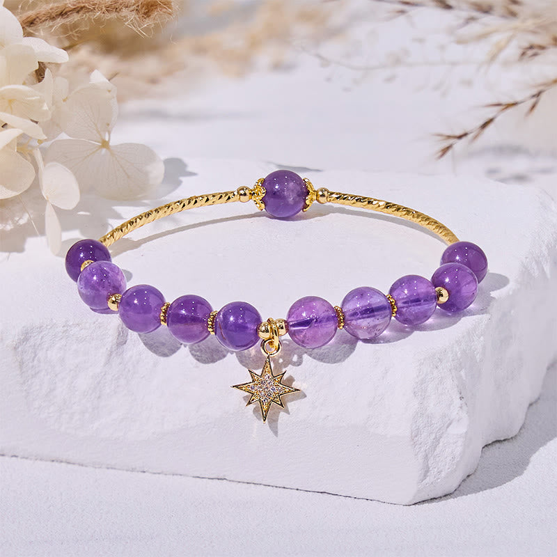 Olivenorma Amethyst Beads Eight-Pointed Star Pendant Bracelet - Amethyst - image 0