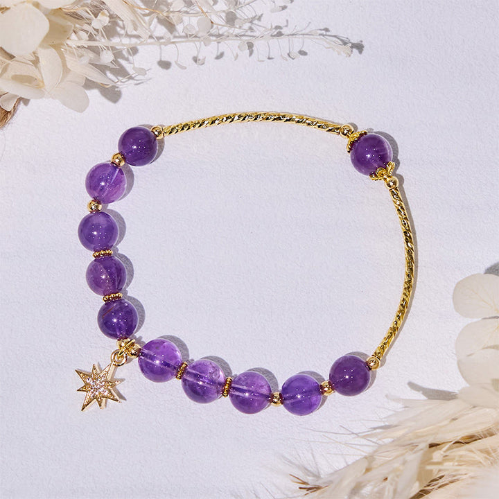 Olivenorma Amethyst Beads Eight-Pointed Star Pendant Bracelet - image 3