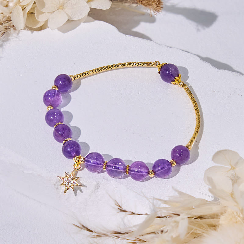 Olivenorma Amethyst Beads Eight-Pointed Star Pendant Bracelet - image 2