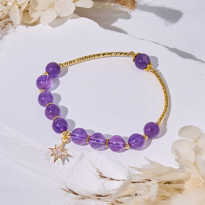 Olivenorma Amethyst Beads Eight-Pointed Star Pendant Bracelet - image 2