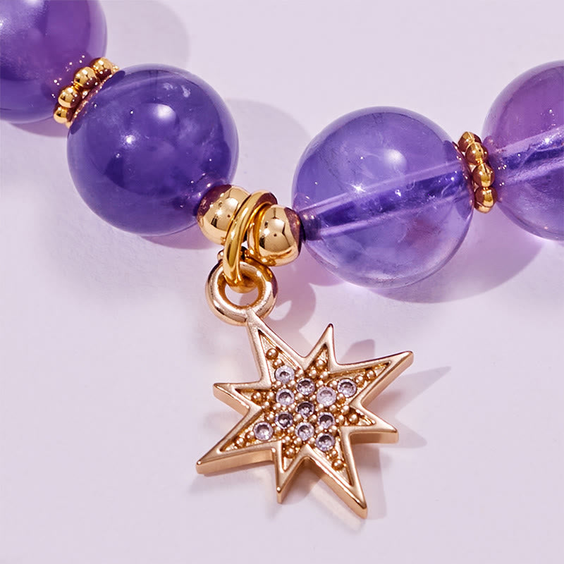 Olivenorma Amethyst Beads Eight-Pointed Star Pendant Bracelet - image 5