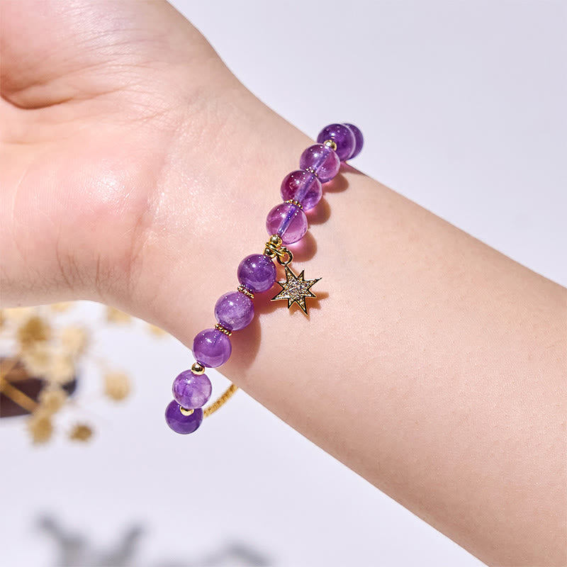 Olivenorma Amethyst Beads Eight-Pointed Star Pendant Bracelet - image 1