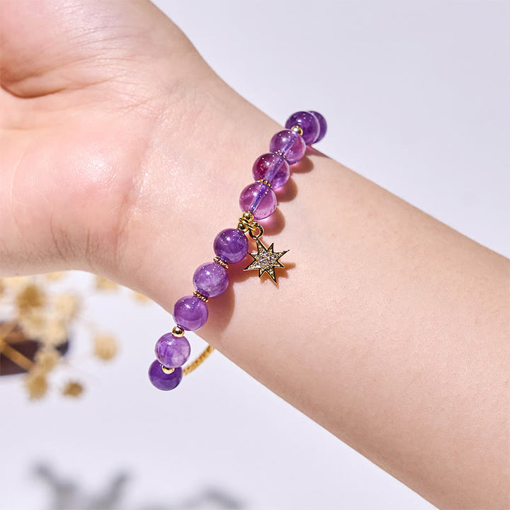 Olivenorma Amethyst Beads Eight-Pointed Star Pendant Bracelet - image 1