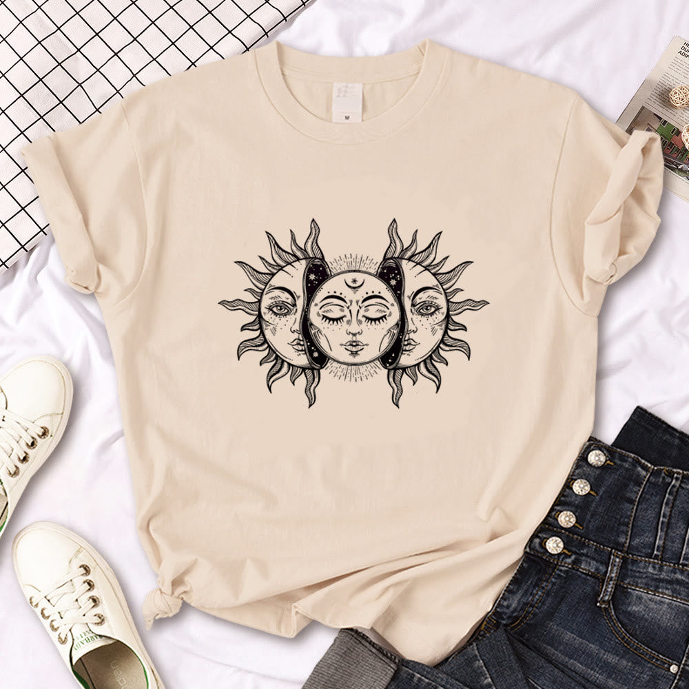 Olivenorma Witch Triple Moon Gothic Print Khaki T-Shirt - Double Sun - 2XL - image 11