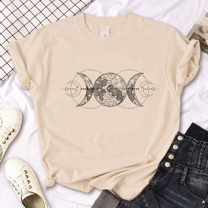 Olivenorma Witch Triple Moon Gothic Print Khaki T-Shirt - White Double Moon - 2XL - image 4