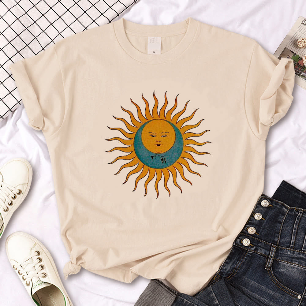 Olivenorma Witch Triple Moon Gothic Print Khaki T-Shirt - Red Sun Moon - 2XL - image 10