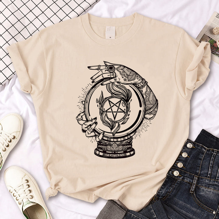 Olivenorma Witch Triple Moon Gothic Print Khaki T-Shirt - Pentagram - 2XL - image 0