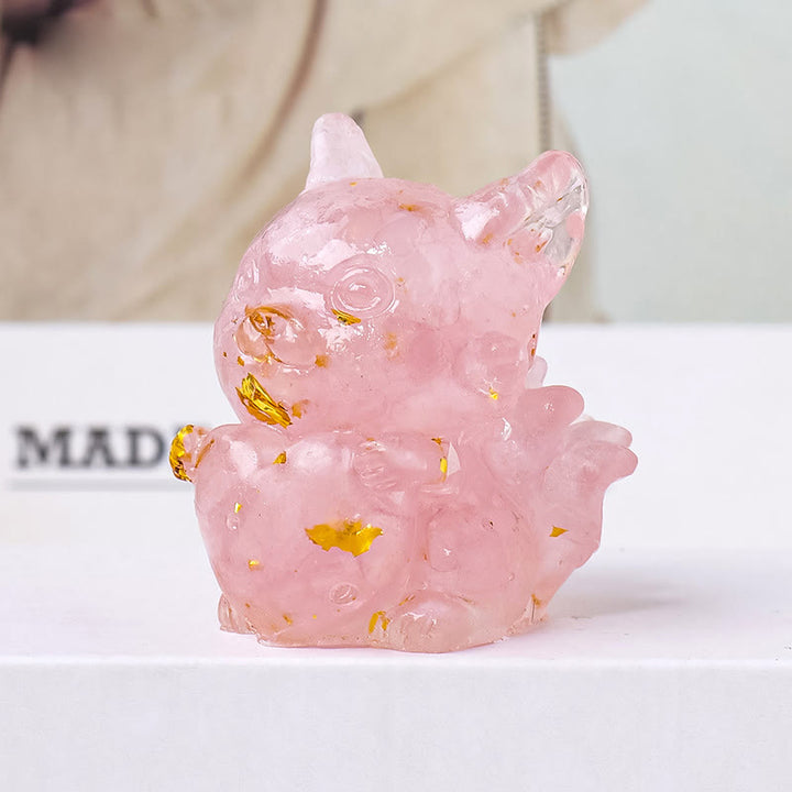 Olivenorma Crystal Epoxy Heart Nine-Tailed Fox Gemstone Decoration - Rose Quartz - image 13