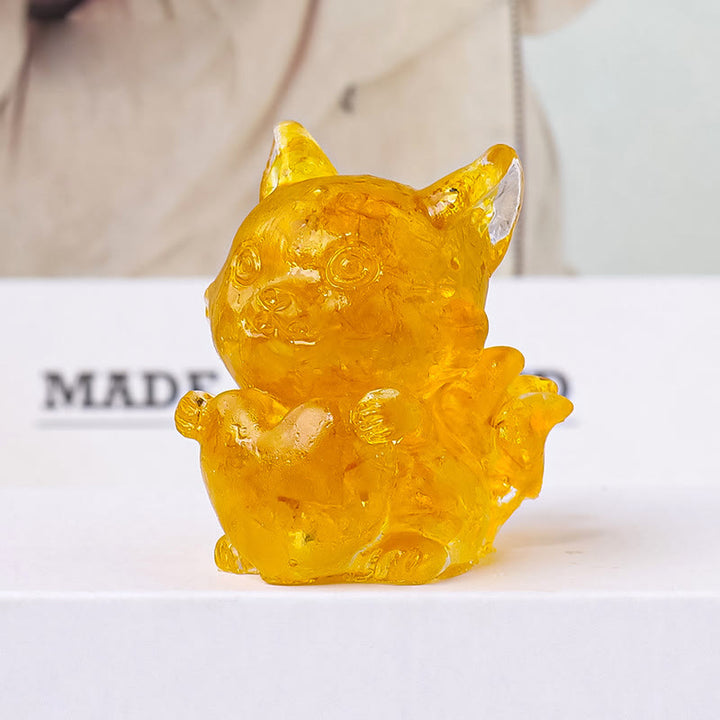 Olivenorma Crystal Epoxy Heart Nine-Tailed Fox Gemstone Decoration - Citrine - image 5