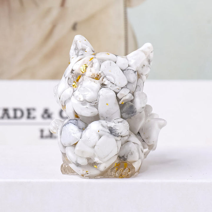 Olivenorma Crystal Epoxy Heart Nine-Tailed Fox Gemstone Decoration - White Turquoise - image 19