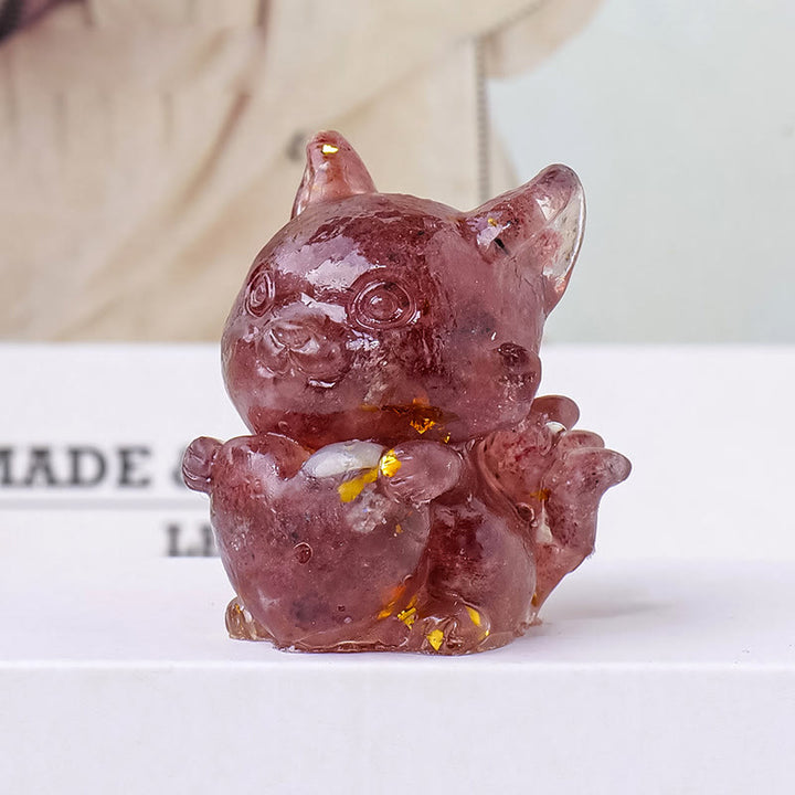 Olivenorma Crystal Epoxy Heart Nine-Tailed Fox Gemstone Decoration - Strawberry Quartz - image 15