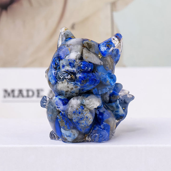 Olivenorma Crystal Epoxy Heart Nine-Tailed Fox Gemstone Decoration - Lapis Lazuli - image 9