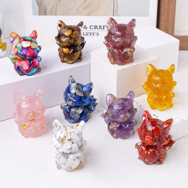 Olivenorma Crystal Epoxy Heart Nine-Tailed Fox Gemstone Decoration - image 2