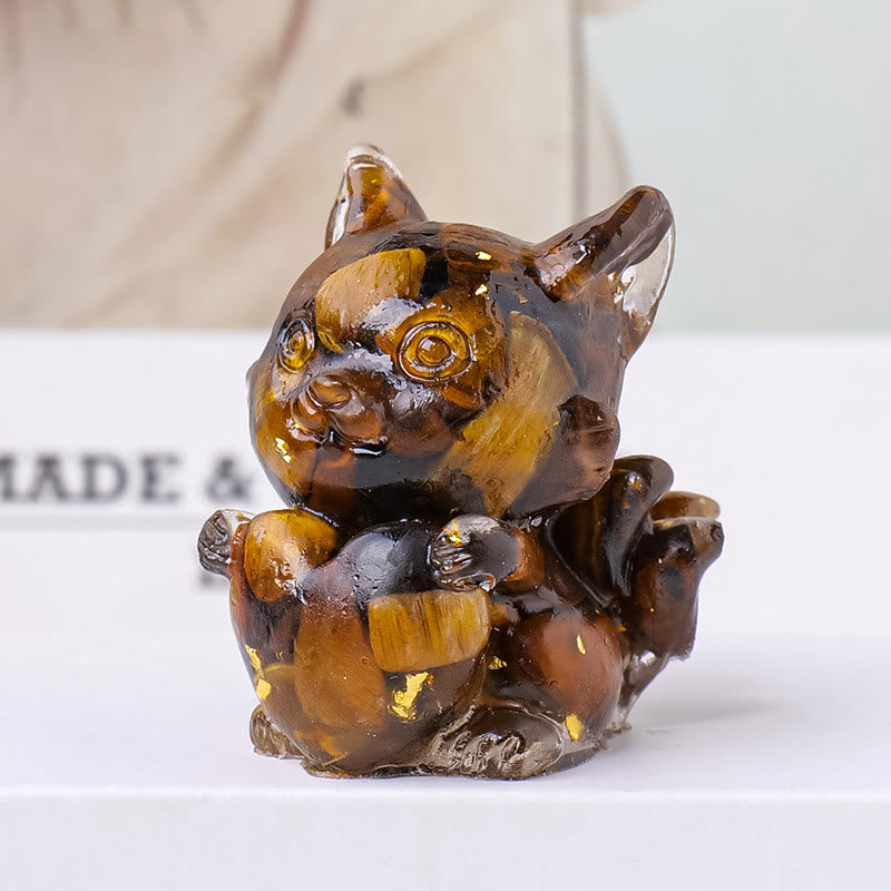 Olivenorma Crystal Epoxy Heart Nine-Tailed Fox Gemstone Decoration - Tiger Eye - image 17