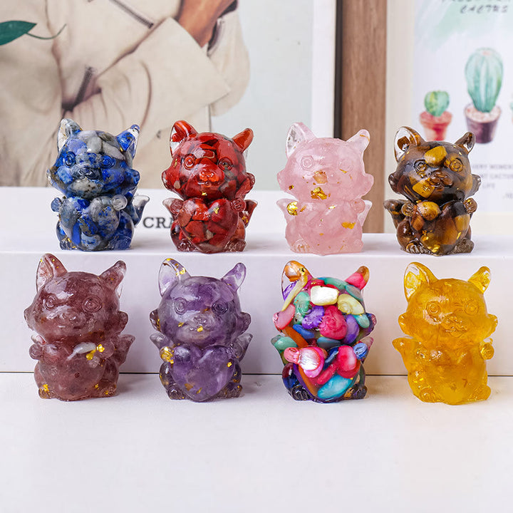 Olivenorma Crystal Epoxy Heart Nine-Tailed Fox Gemstone Decoration - image 1